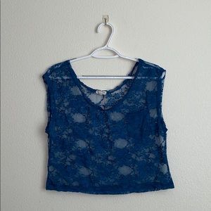 Blue/Teal blue lace crop top